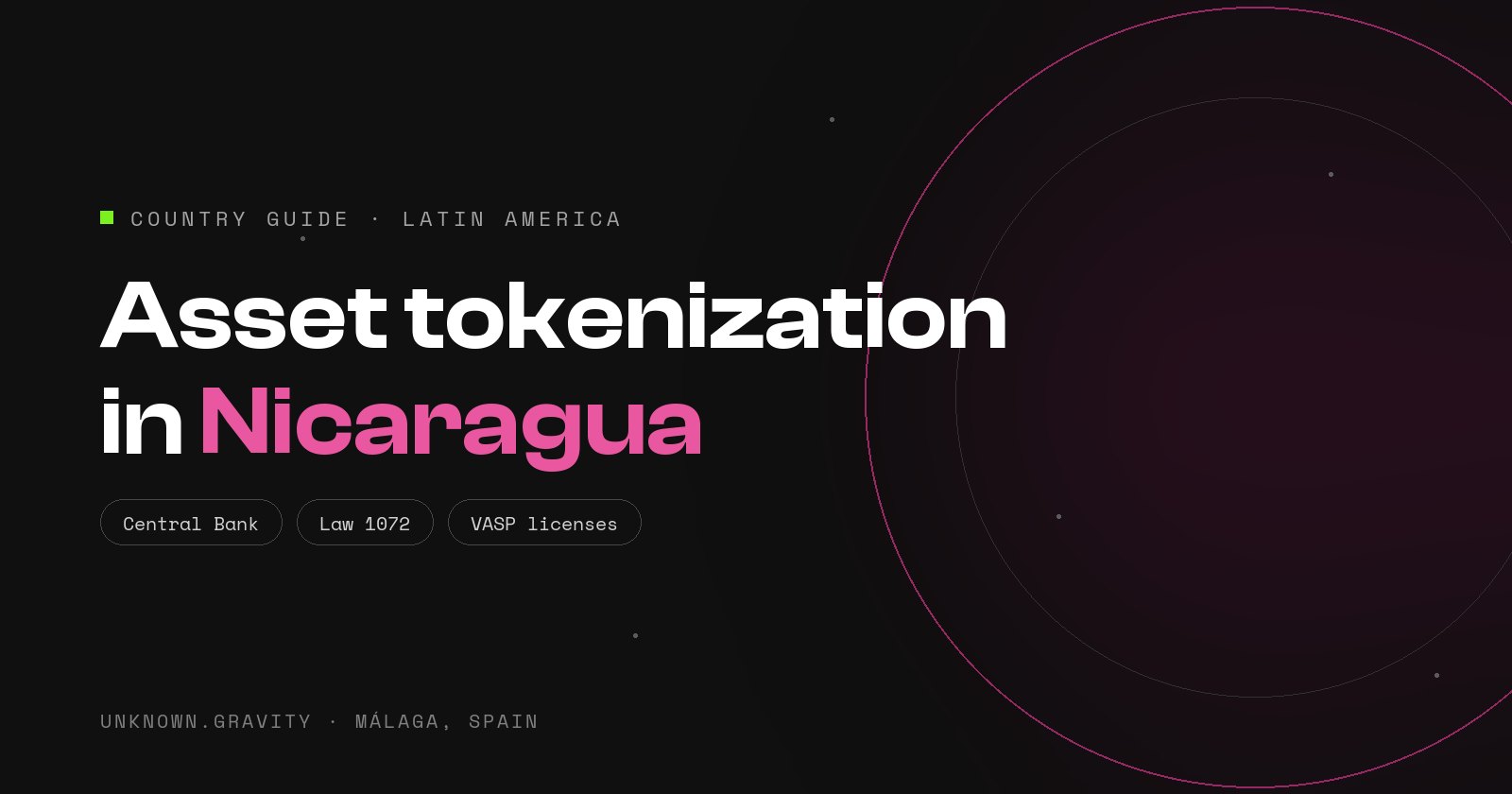 Asset tokenization in Nicaragua: Central Bank VASP licenses, Law 1072 and no route for securities